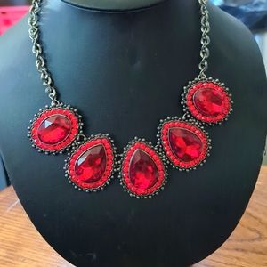 Necklace Choker Vintage Red Glass